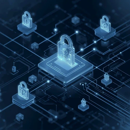 Network of padlocks on a circuit board